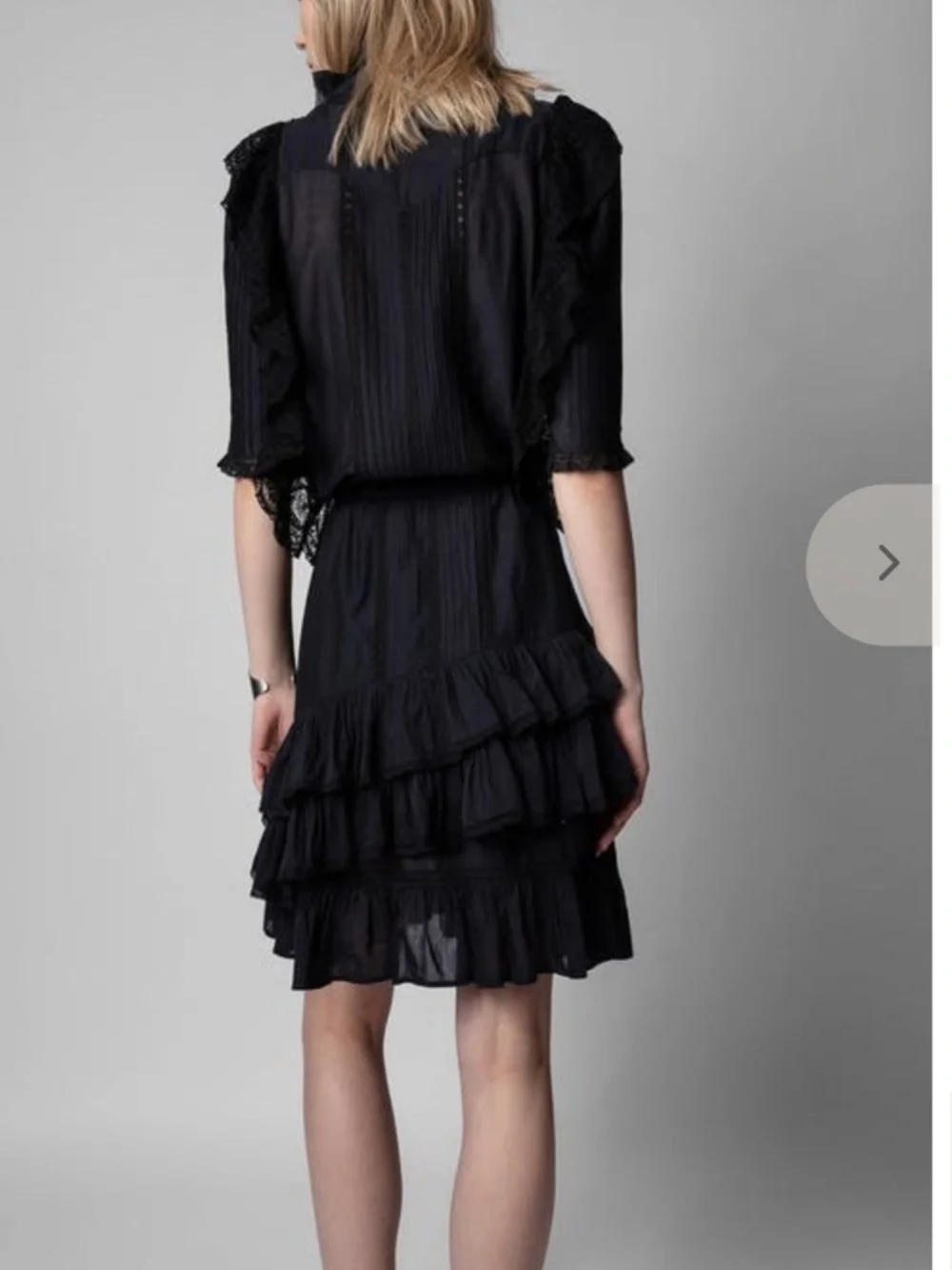 Zadig & Voltaire Ranky Dress Black Lace Ruffle Mini Boho Gothic Tiered Medium A4 - Picture 3 of 16